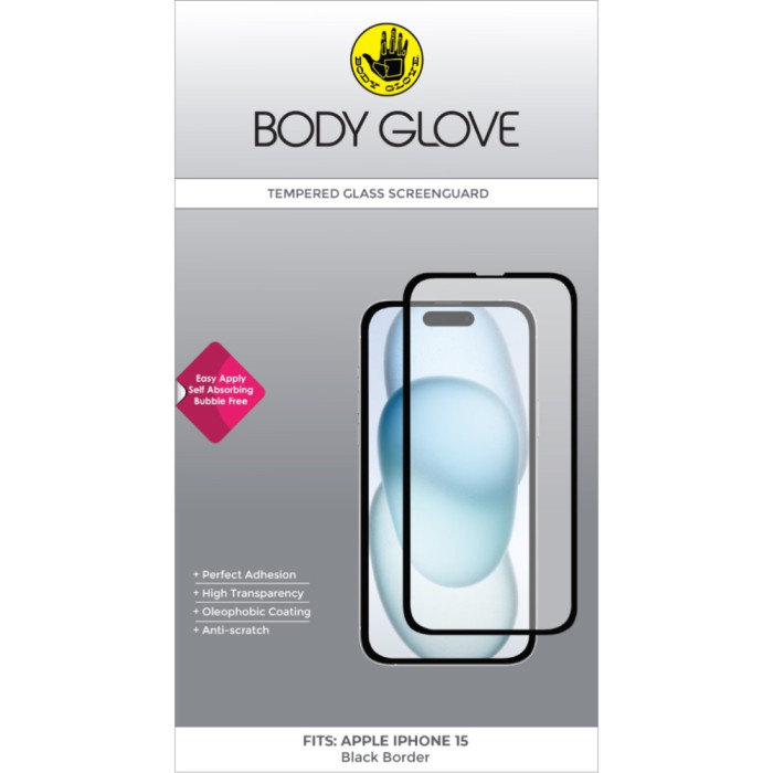 Body Glove Tempered Glass for iPhone 16/15 - Black Border